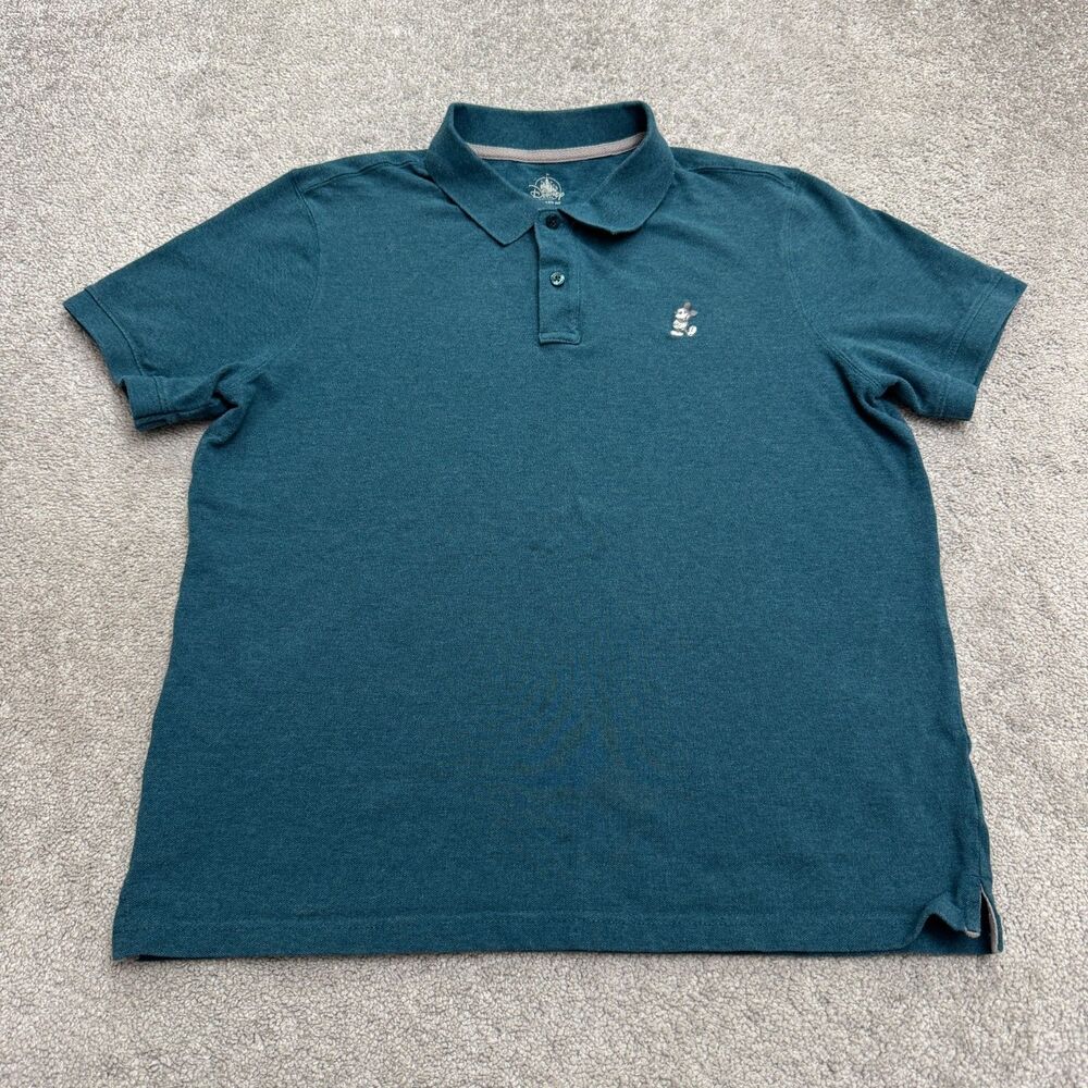 Disney Park Mickey Mouse Relaxed Fit Polo Shirt Men Large Teal Blue Short Sleeve